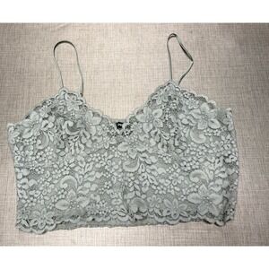 Express Women XL sage Green Floral‎ Lace Smocked Back Cropped Cami Tank Top NEW